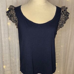 Democracy Dark Blue Top with Lace Accents